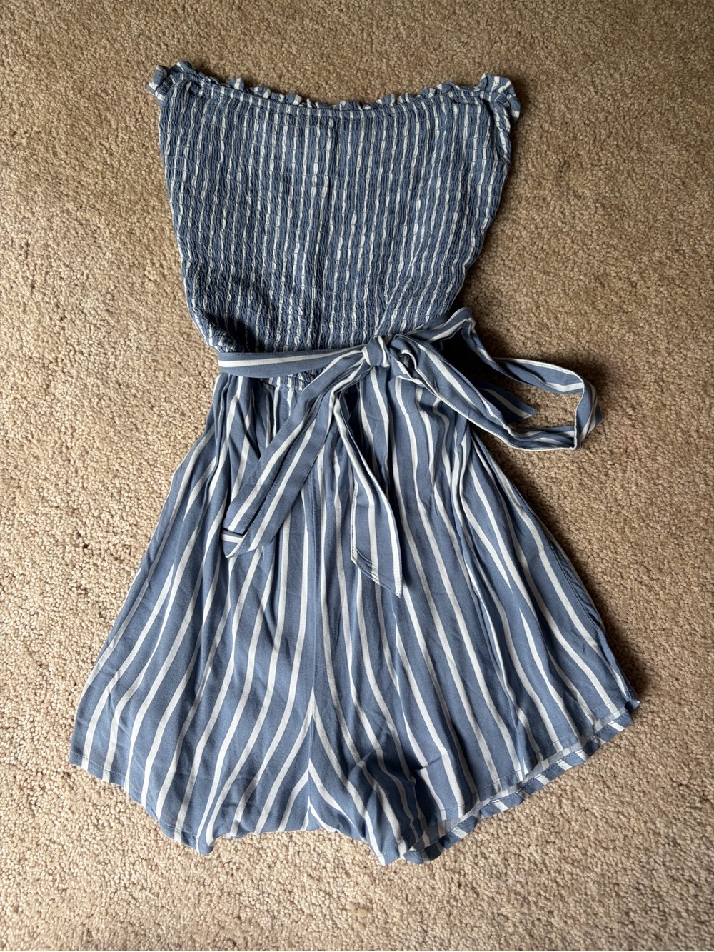 Abercrombie & Fitch Blue and White Striped Strapless Romper